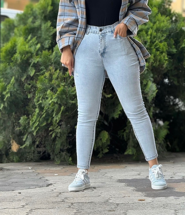 شلوار جین اسکینی زنانه رنگ ابی یخی
