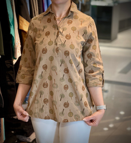 شومیز مانتویی طرح دار کتان کاغذی زنانه