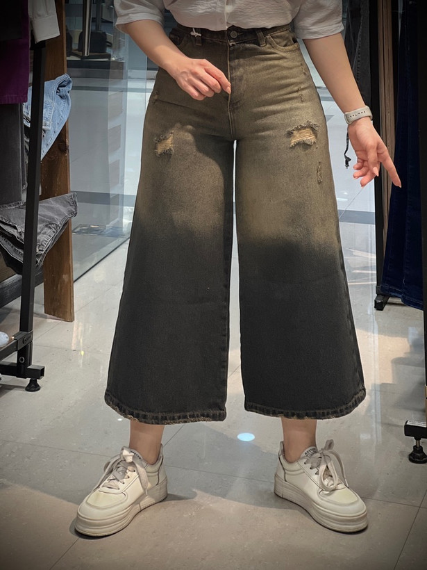 شلوار جین واید زاپ دار قد 90 زنانه