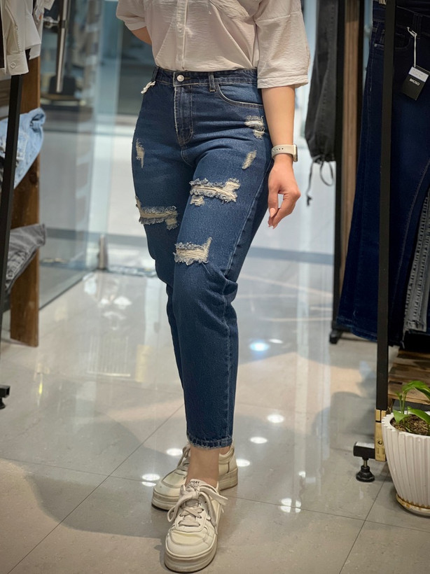 شلوار جین مام استایل زاپ دار زنانه