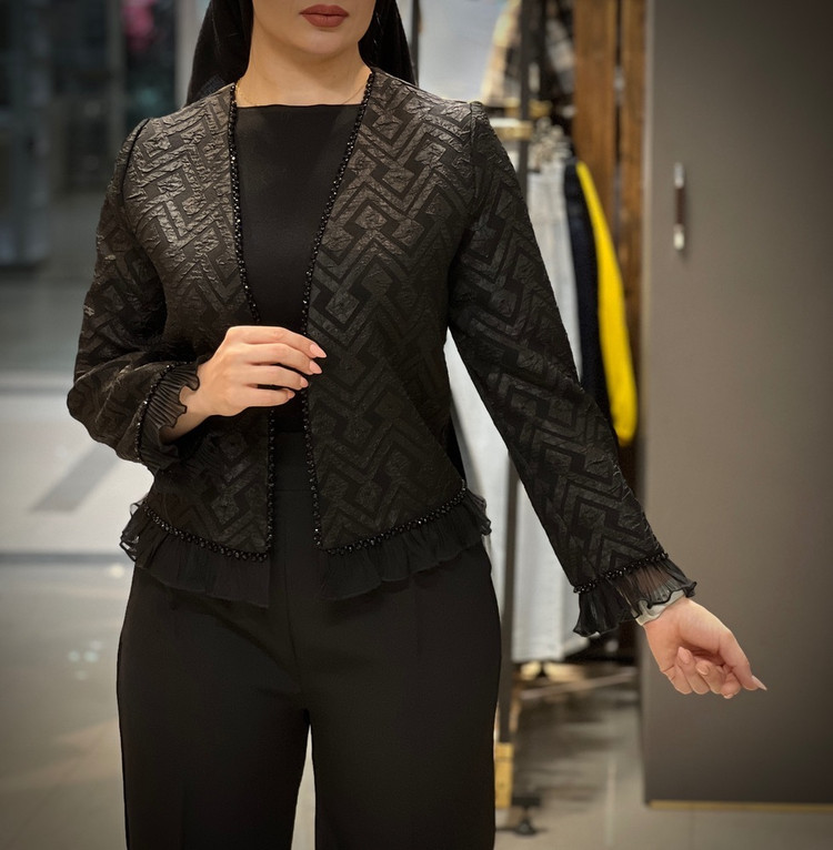 کت تک کوتاه مشکی زنانه ژاکارد