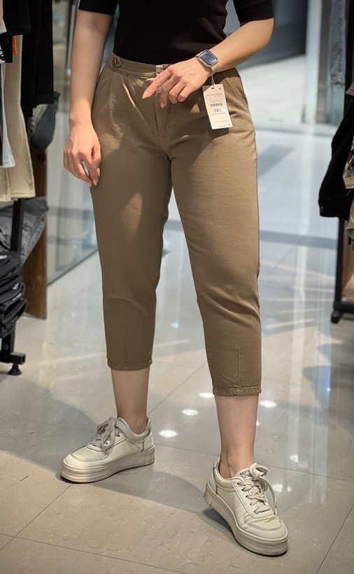 شلوار مام استایل کتان نسکافه ای زنانه