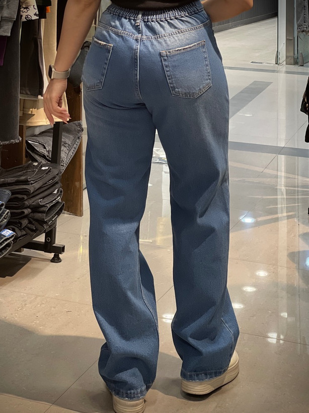 شلوار نیم بگ پشت کش زنانه جین