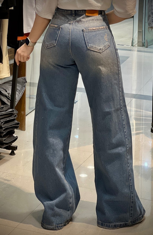 شلوار شافل جین زاپ دار