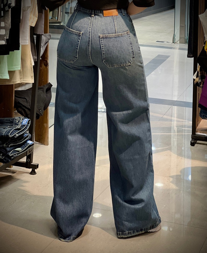 شلوار فول بگ ابی کثیف زنانه