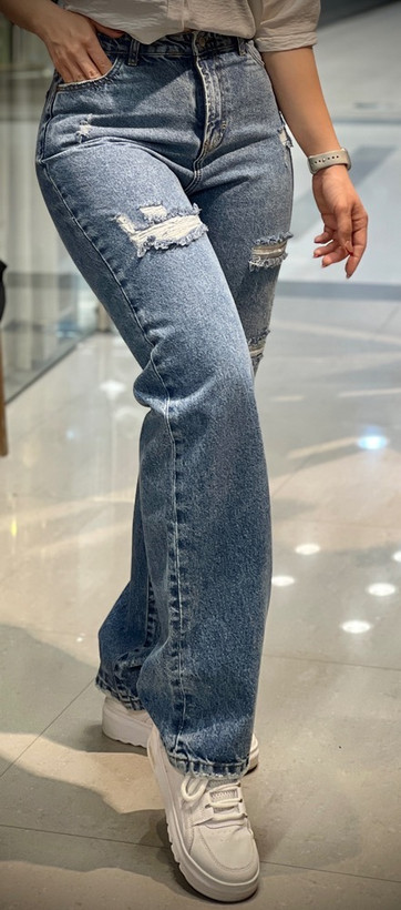 شلوار جین ابی متوسط زنانه