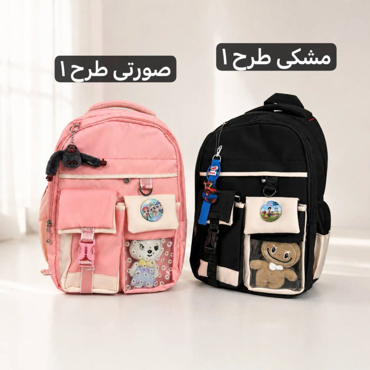 کوله پشتی بچگانه عروسکدار پارچه ای ابعاد 43 در 32 سانتیمتر