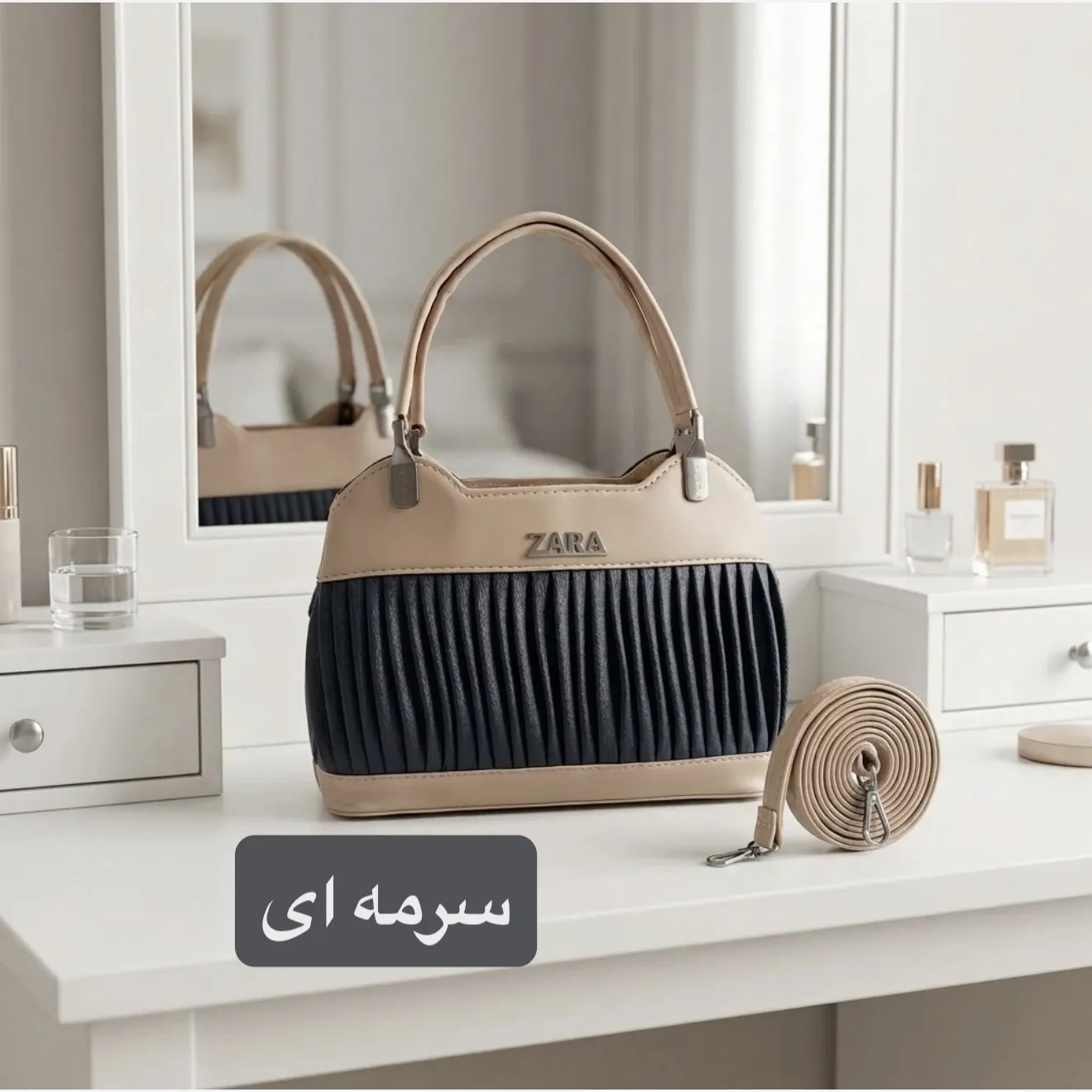 کیف زنانه مجلسی چرم مصنوعی زیپدار با بند بلند